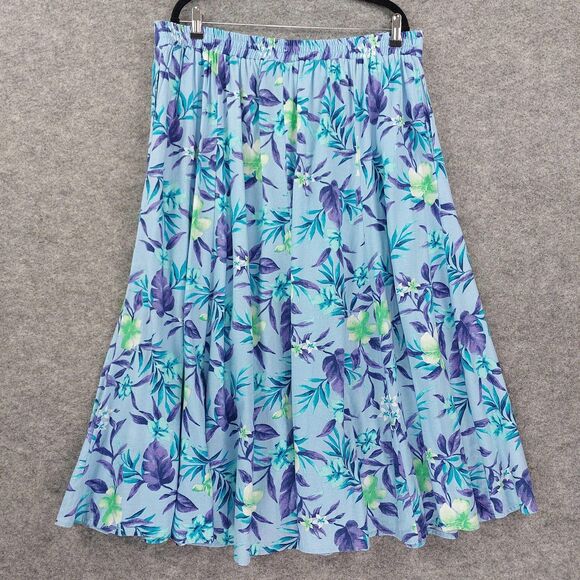 Woman Within Skirt Sz L 18/20 Floral Linen Rayon Pockets Summer Maxi Office Wear - Picture 2 of 10